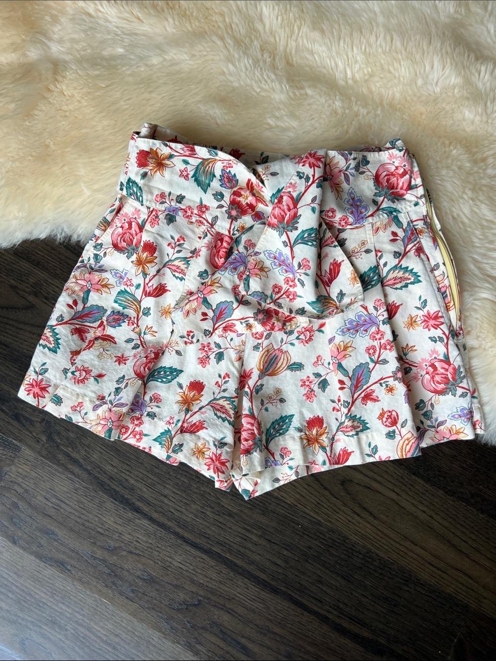 Sezane 36 Floral High-Waist Tie Front Women's Shorts